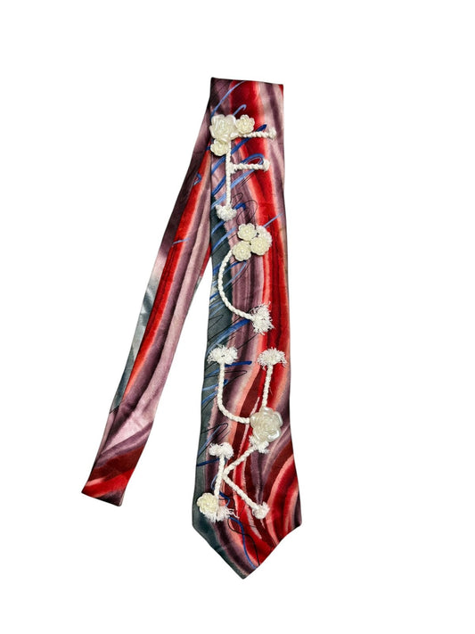 Flower charm with dori work Handmade Vintage Silk Tie