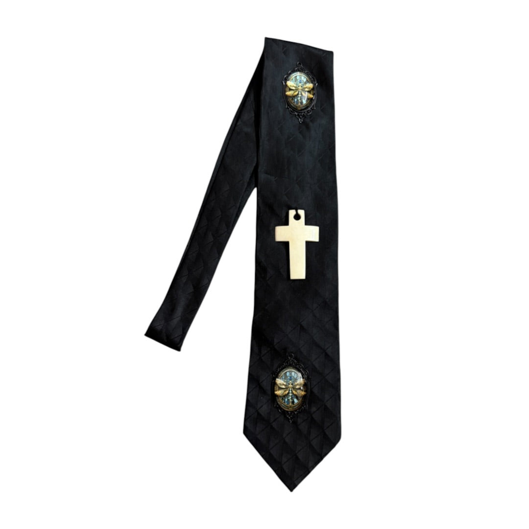 Corss Charms  Handmade Vintage Silk Tie