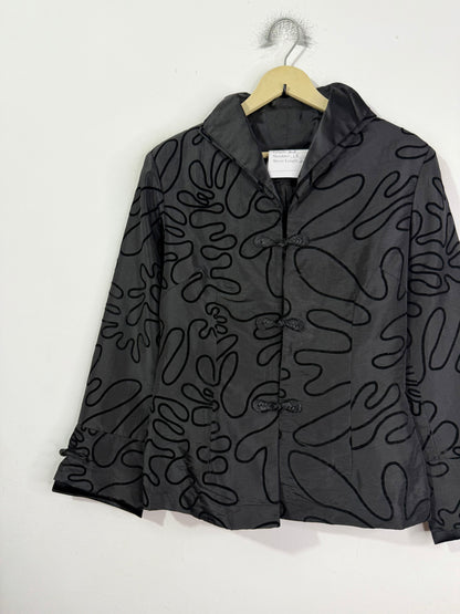 Black Embossed Line Art Embroidered Vintage Jacket