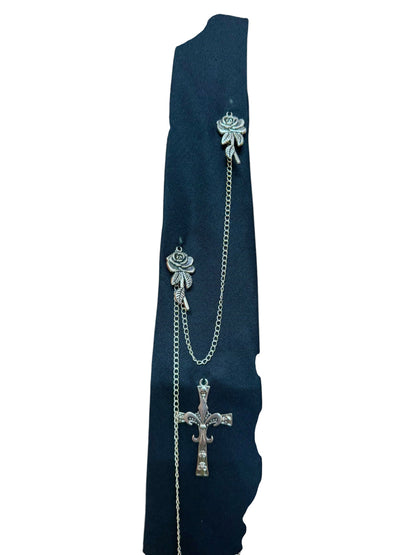 Silver Cross  Charm Handmade Vintage Silk Tie