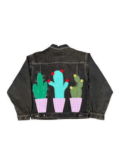 Upcycled Cactus Patch Denim Jacket
