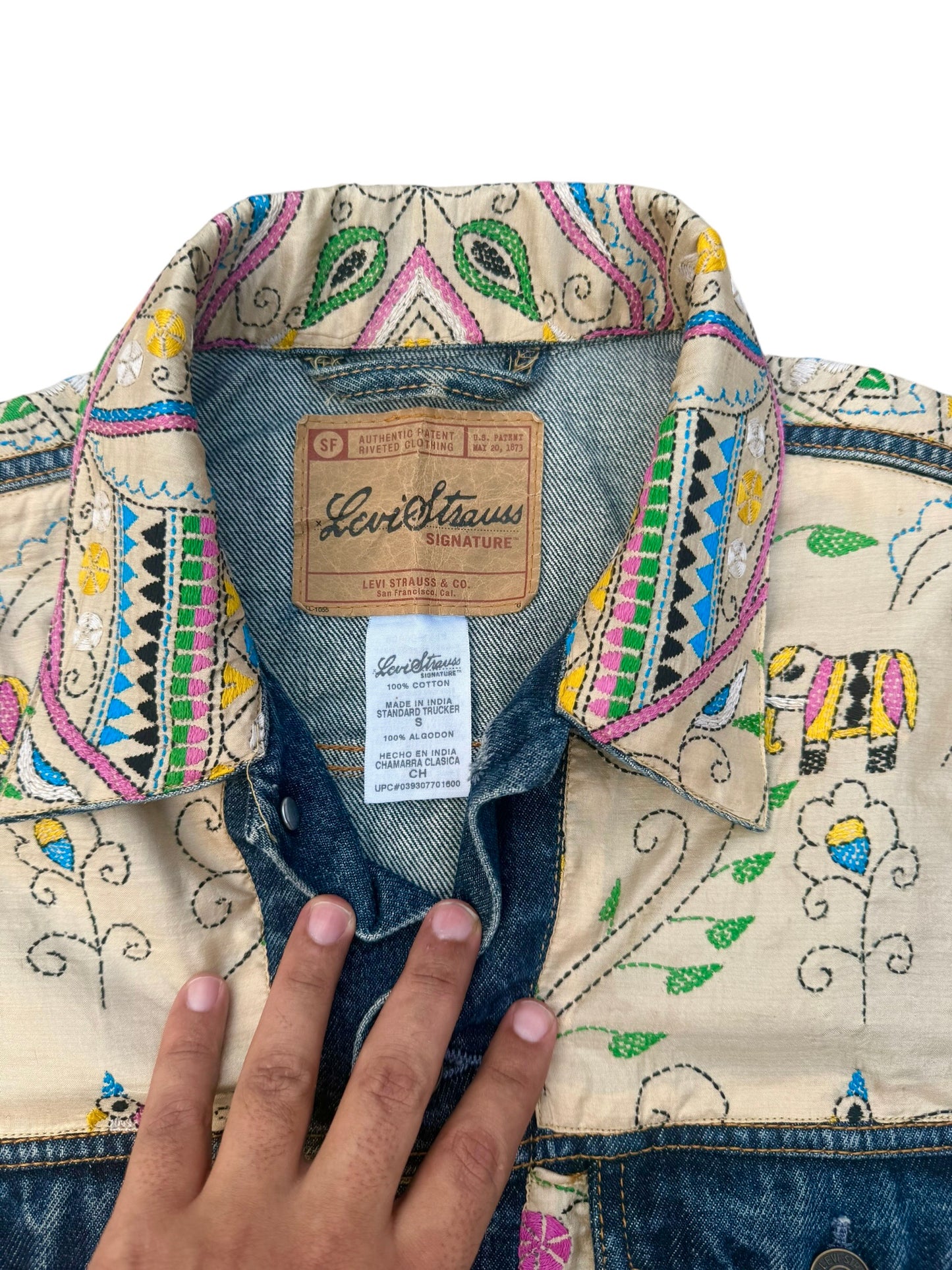 Upcycled Kantha Saree Denim Jacket