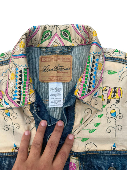 Upcycled Kantha Saree Denim Jacket