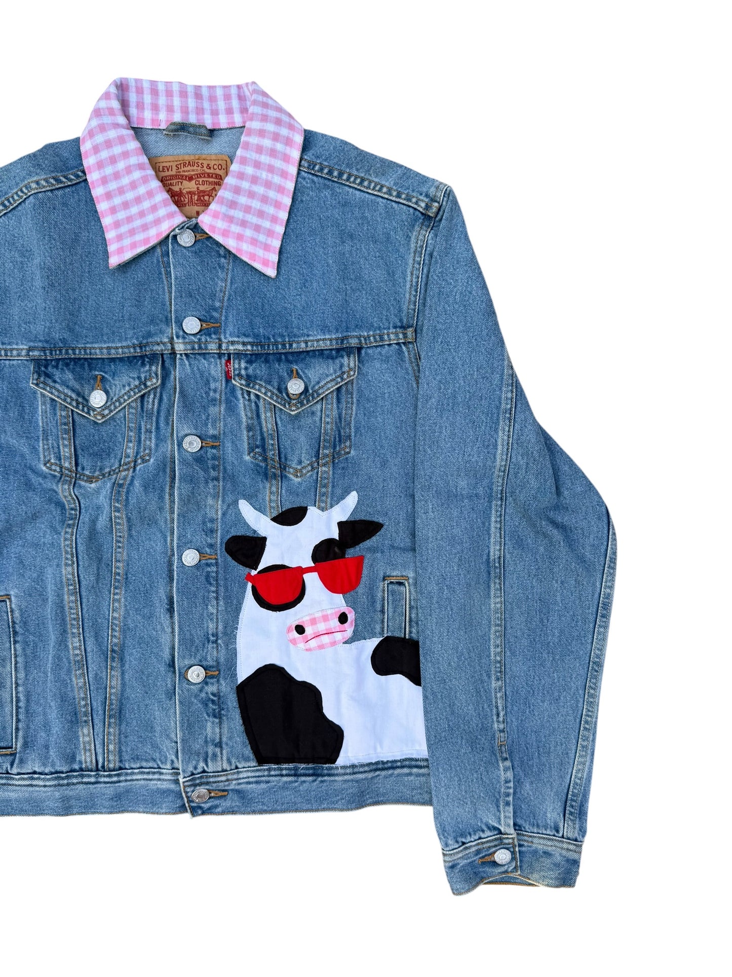 Upcycled Cow Patch Denim Jacket