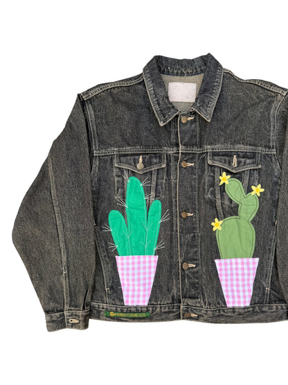 Upcycled Cactus Patch Denim Jacket
