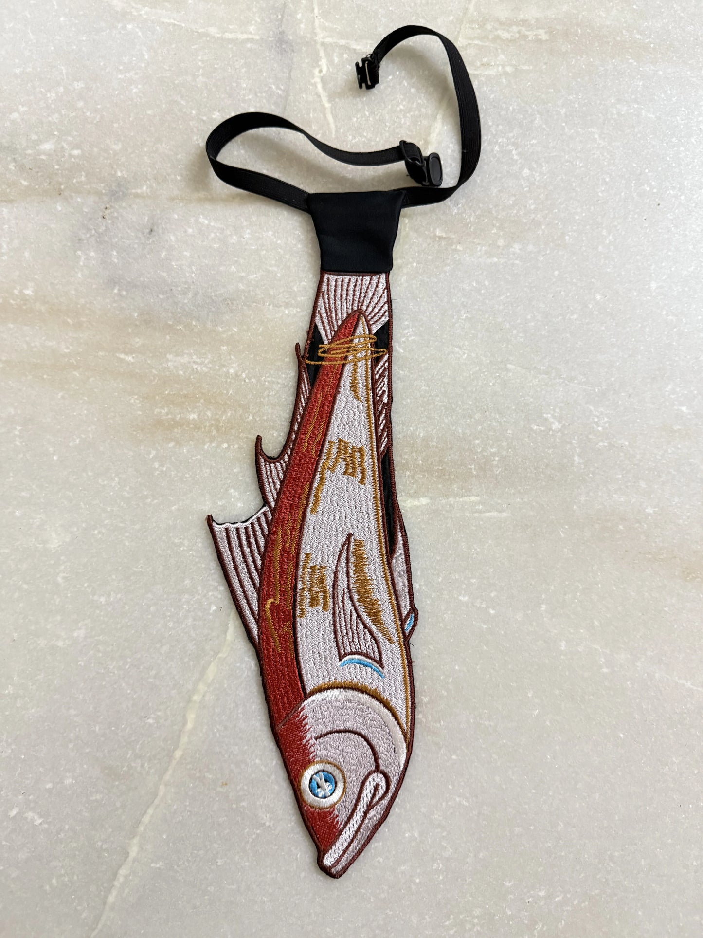 Embroidered fish tie
