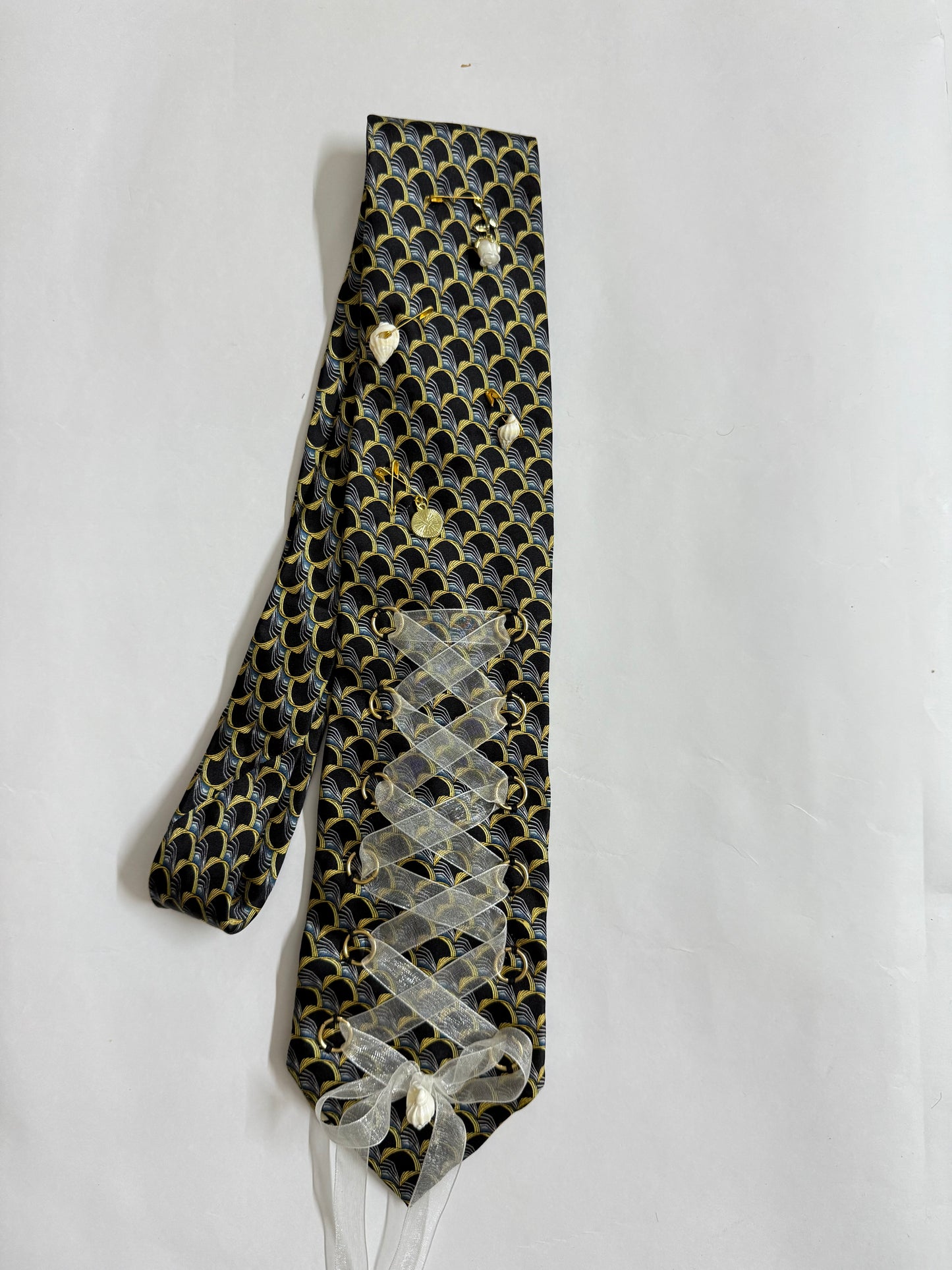 Charms and Ribbon shoe bow Handmade Vintage Silk Tie