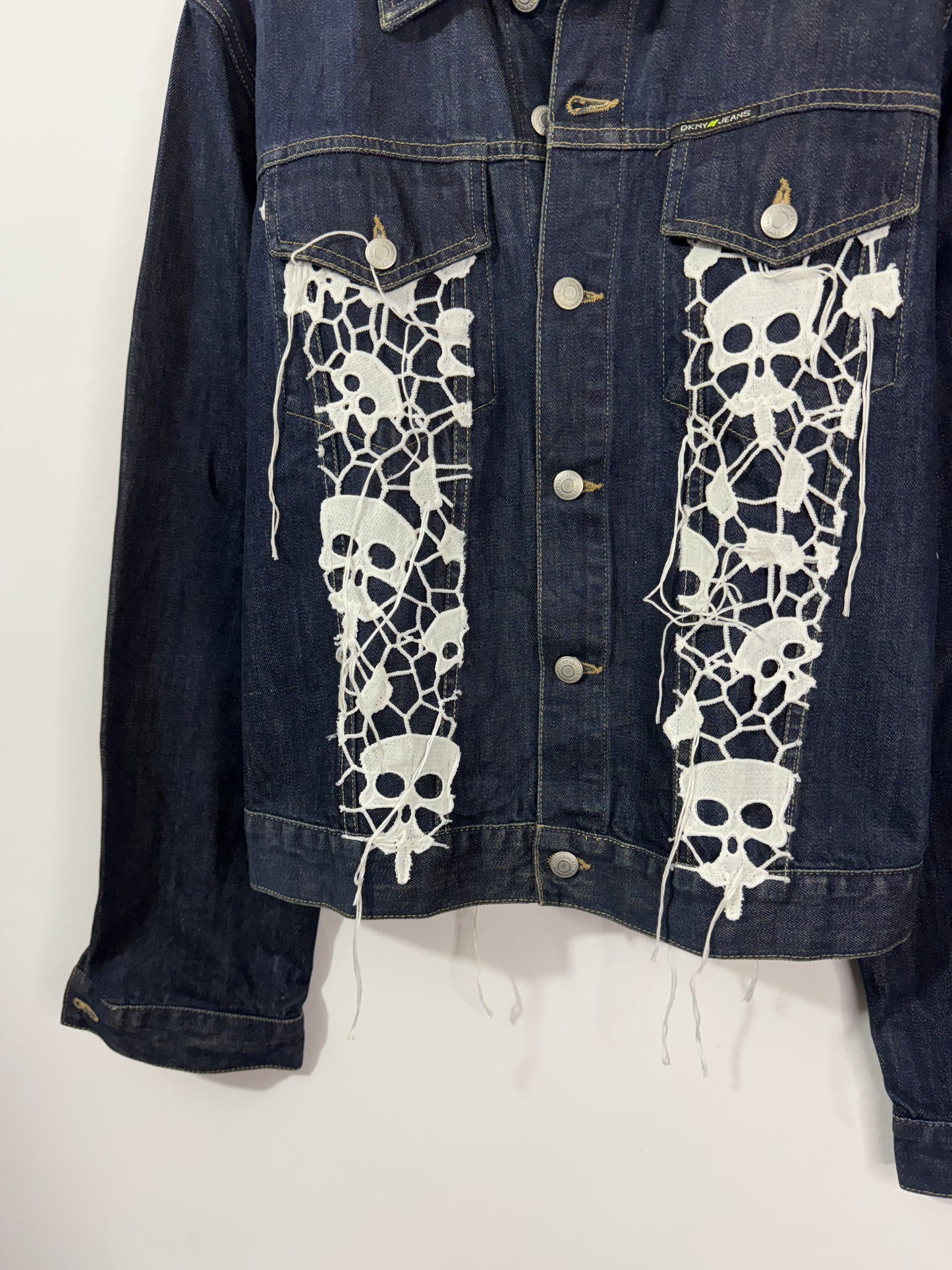 Customised cutwork skeleton patch denim Jacket