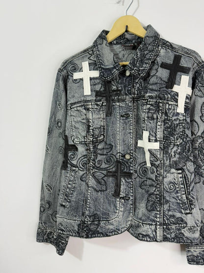Customised velvet crosses patch Denim Jacket