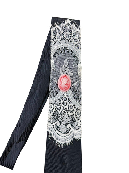 White lace  Handmade Vintage Silk Tie