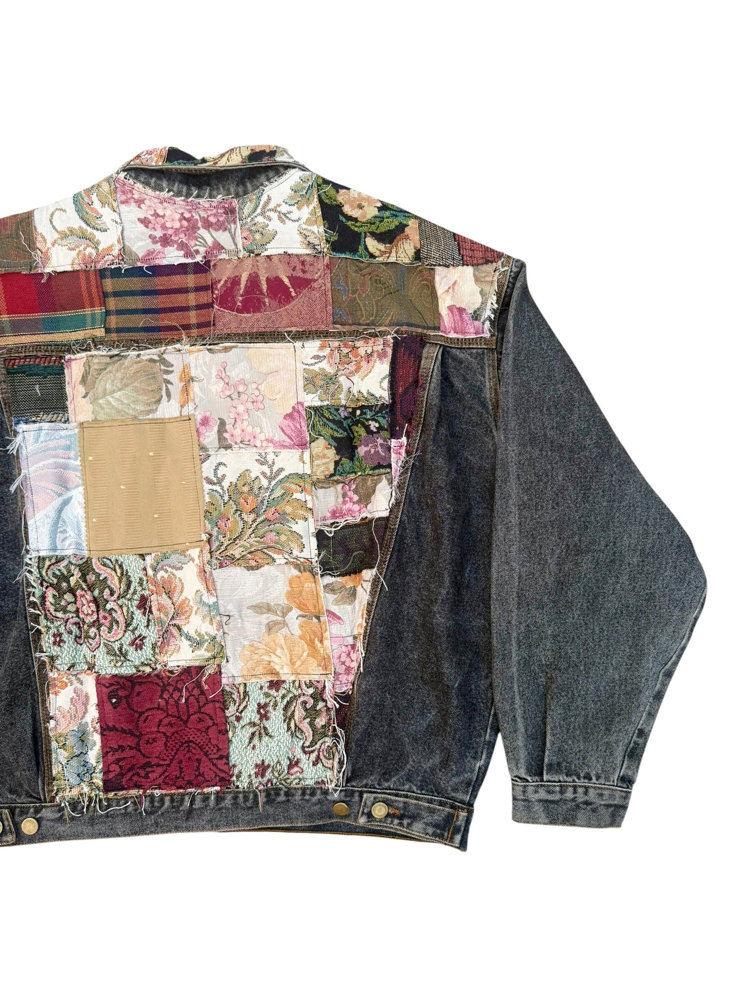 Upcycled patchwork jacquard Denim Jacket