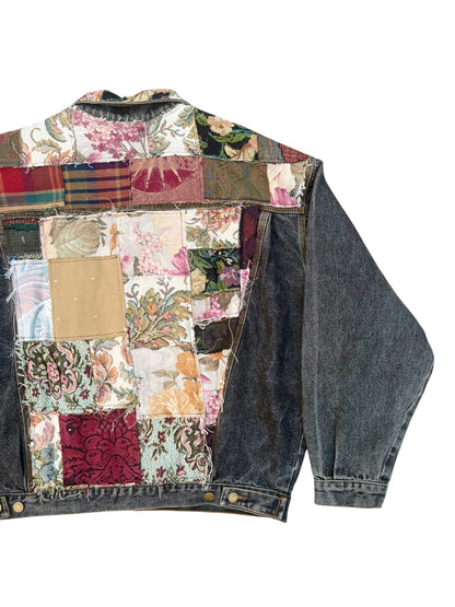 Upcycled patchwork jacquard Denim Jacket