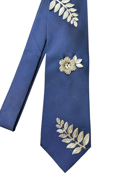 Silver Charms  Flower Handmade Vintage Silk Tie