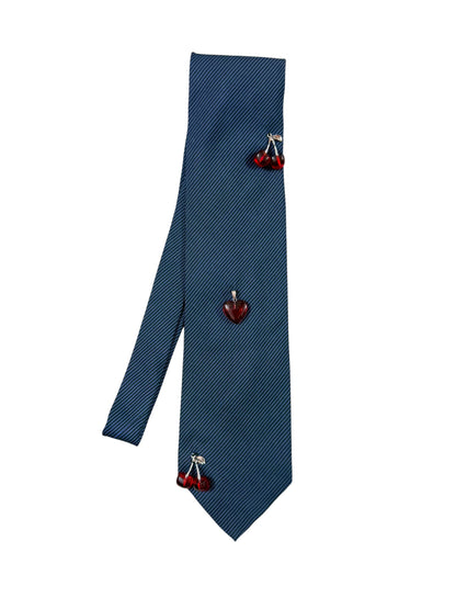 Silver Cherry Charm Handmade Vintage Silk Tie