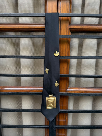 Golden Charm with Stud Handmade Vintage Silk Tie
