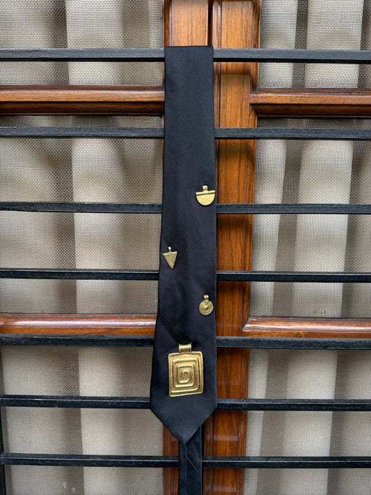 Golden Charm with Stud Handmade Vintage Silk Tie