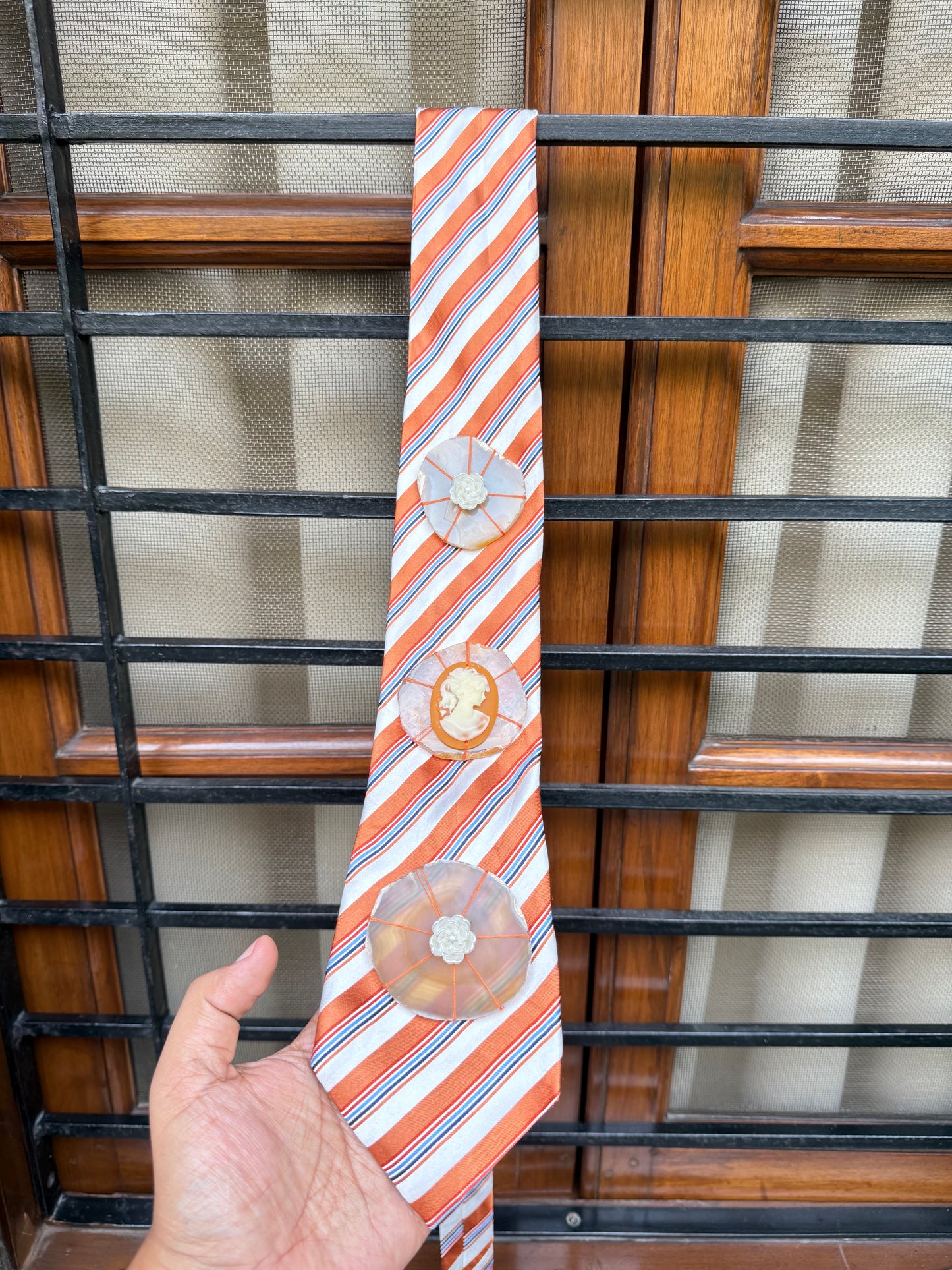 Crystal stone with Charm Handmade Vintage Silk Tie