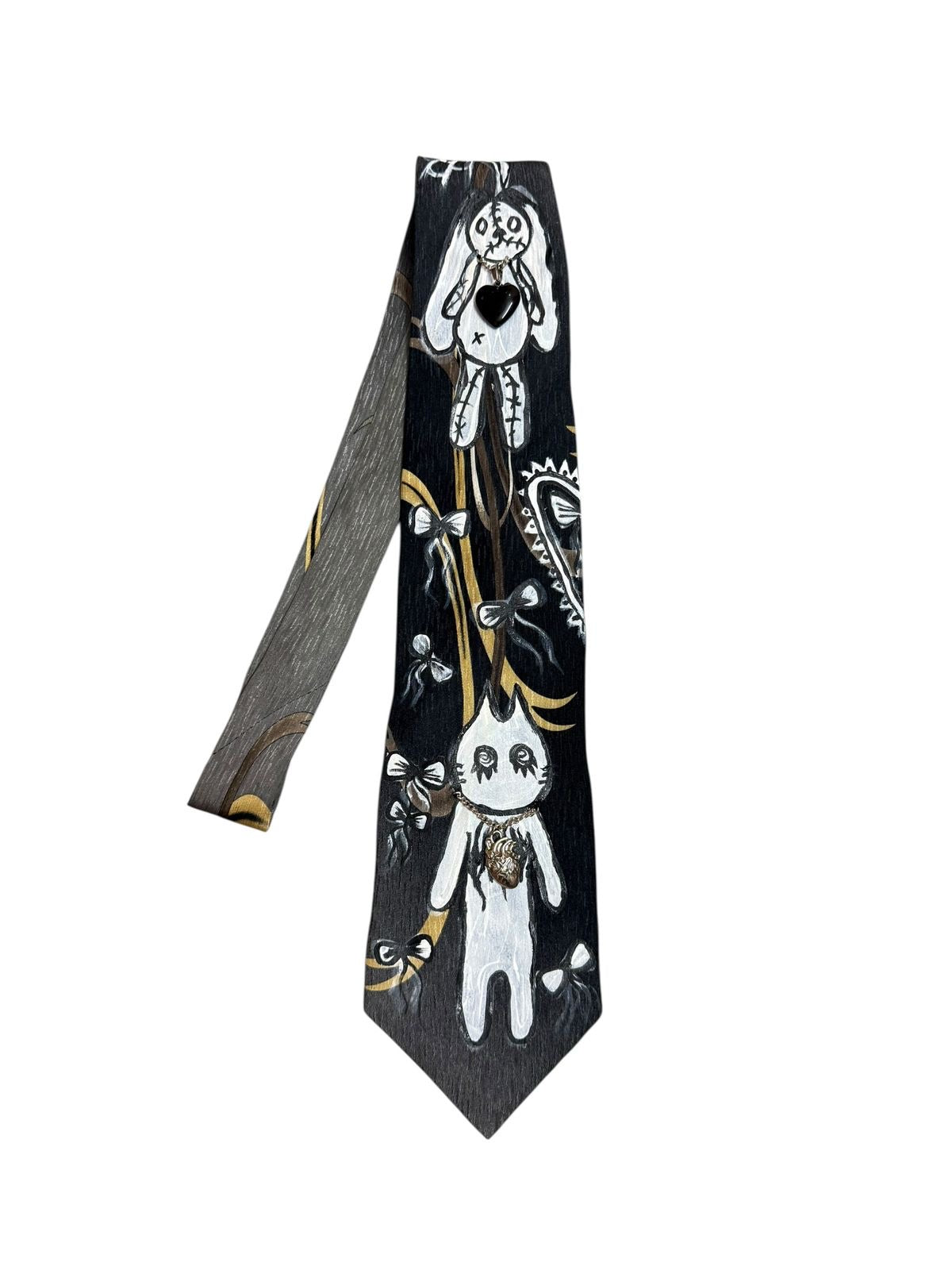 Hand-painted with Silver Chain and Charm Vintage Silk Tie