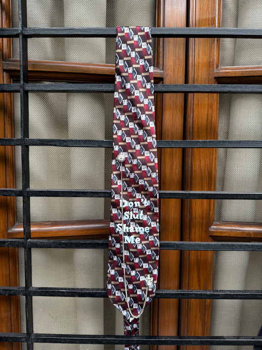 Don’t Slut Shame Me handpaint with silver charm and chain handmade Vintage Silk Tie