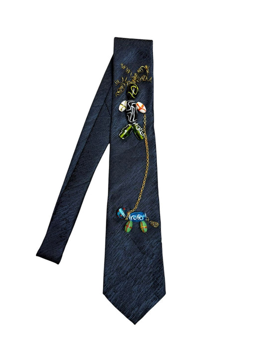 Beaded man walked his dog Handmade Vintage Silk Tie