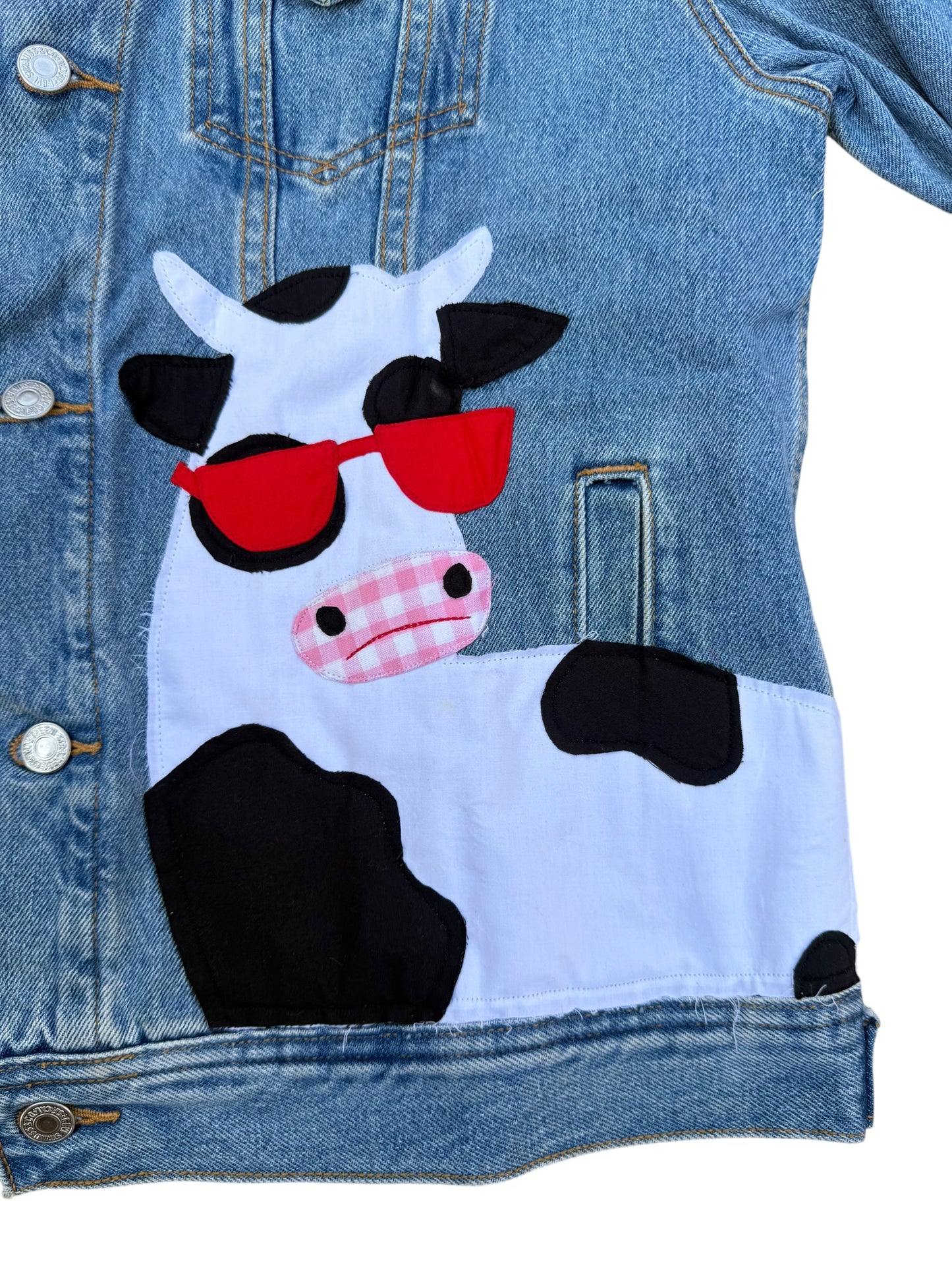 Upcycled Cow Patch Denim Jacket