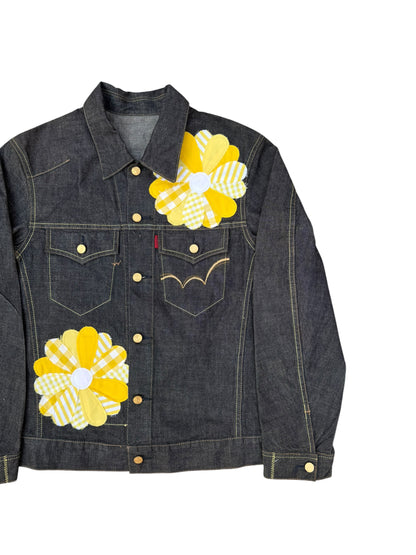 Upcycled Sunflower Patch Denim Jacket