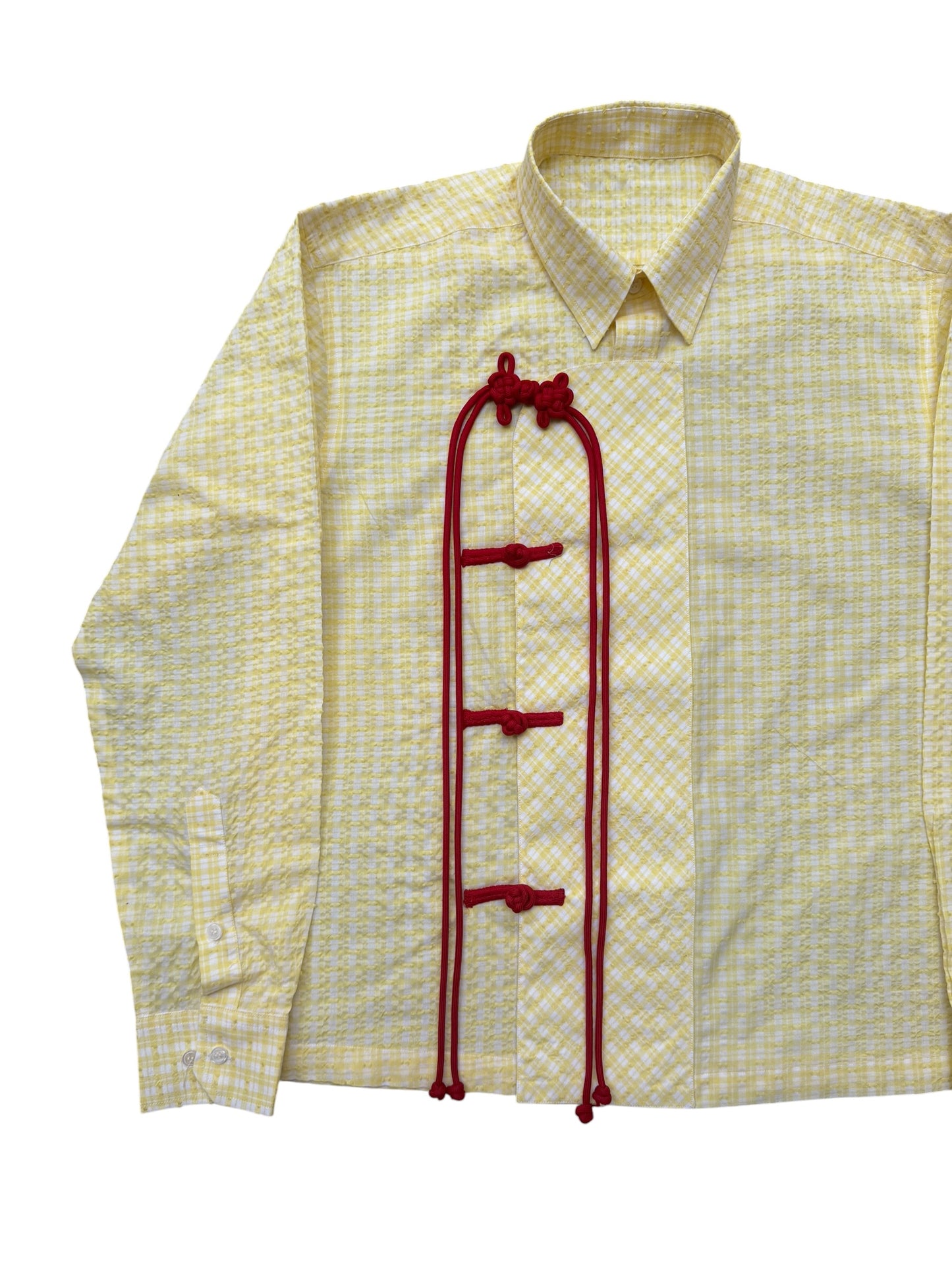 Cheongsam yellow check100% Cotton Shirt