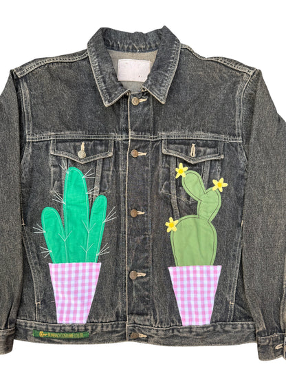 Upcycled Cactus Patch Denim Jacket