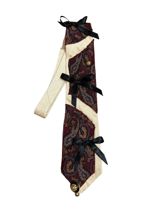 Patch tie with ribbon bow Handmade Vintage Silk Tie