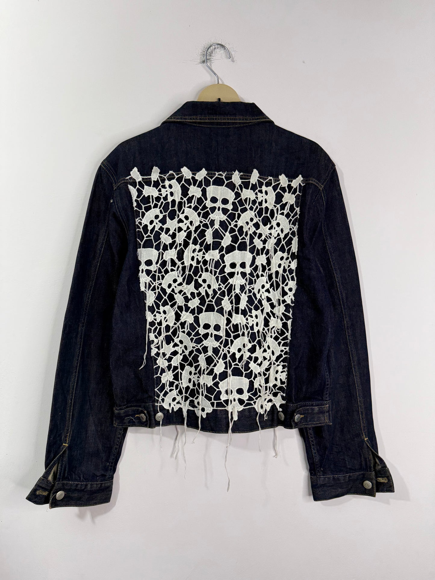 Customised cutwork skeleton patch denim Jacket