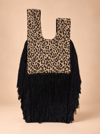 HANDMADE LEOPARD CHINESE KNOT BAG EXTRA FRINGE