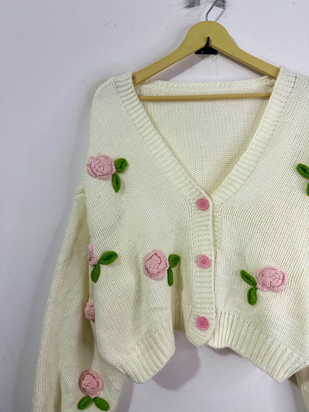 Pink Crochet Flower Sweater