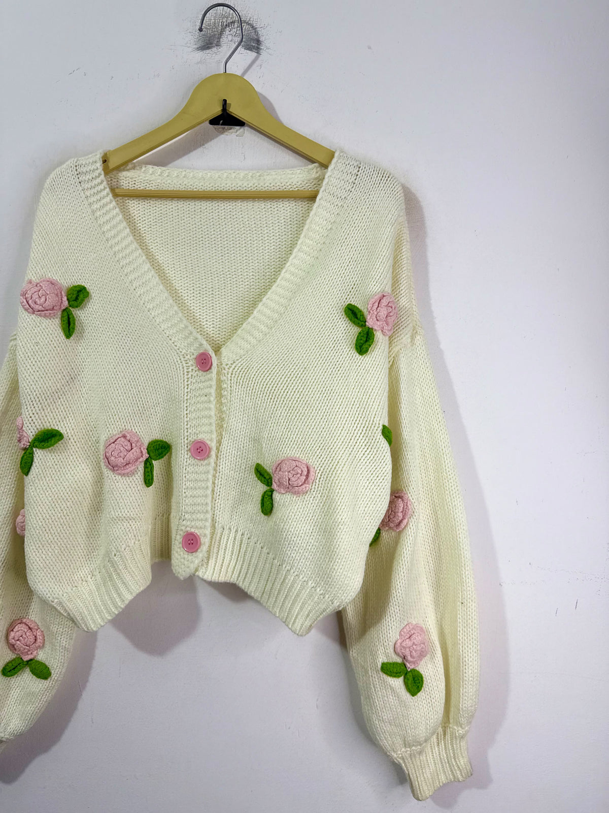 Pink Crochet Flower Sweater