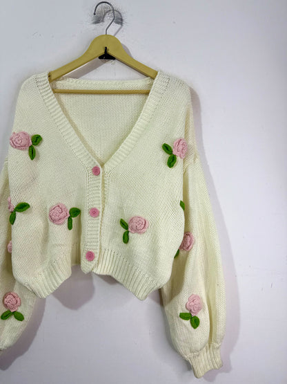 Pink Crochet Flower Sweater