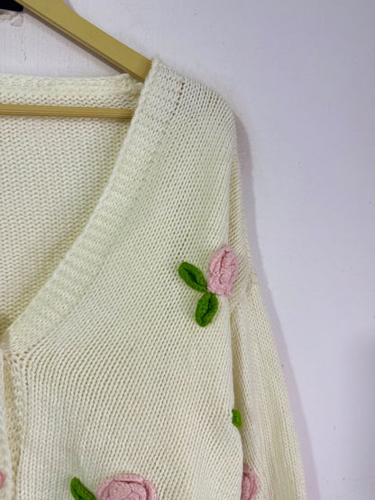 Pink Crochet Flower Sweater