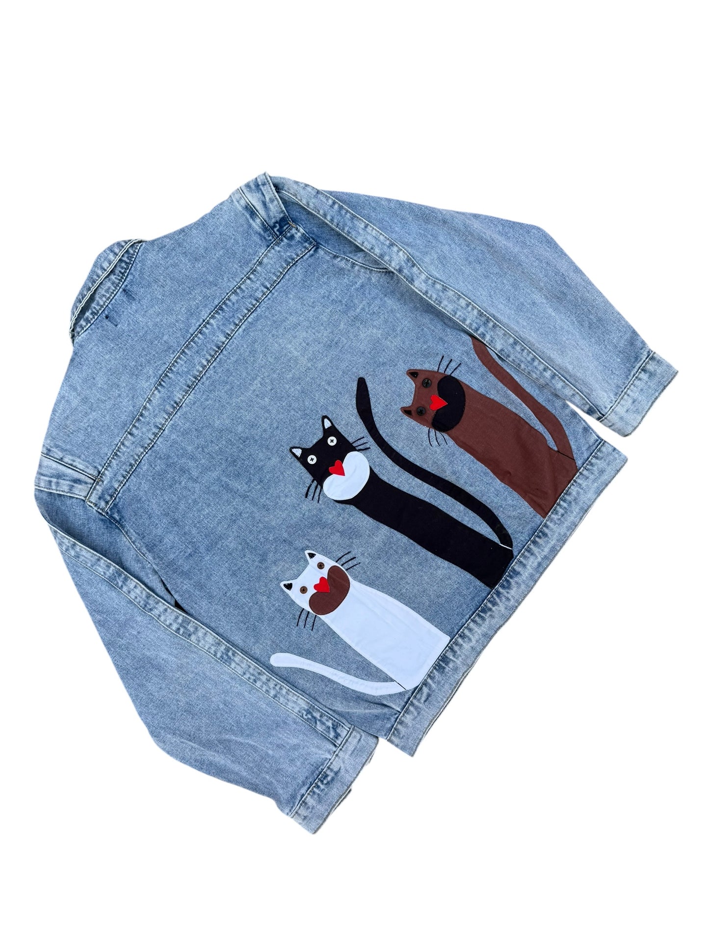 Upcycled Cat Patch Denim Jacket