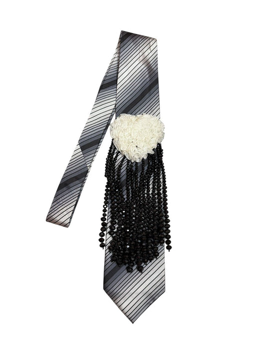 White heart with crystal Handmade Vintage Silk Tie