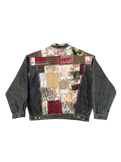 Upcycled patchwork jacquard Denim Jacket