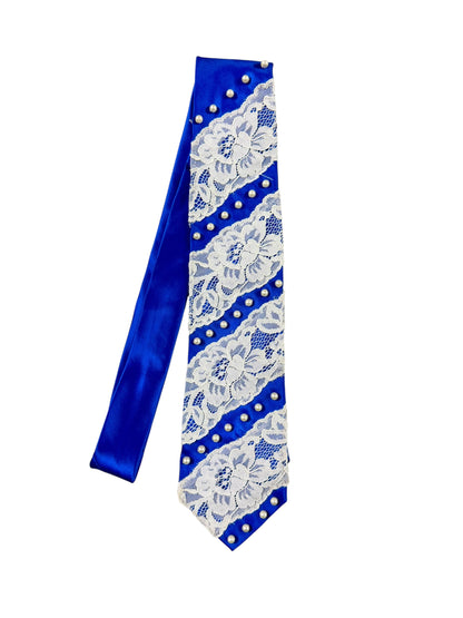 White lace with pearl Handmade Vintage Silk Tie