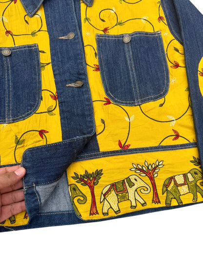 Upcycled Kantha Saree Denim Jacket