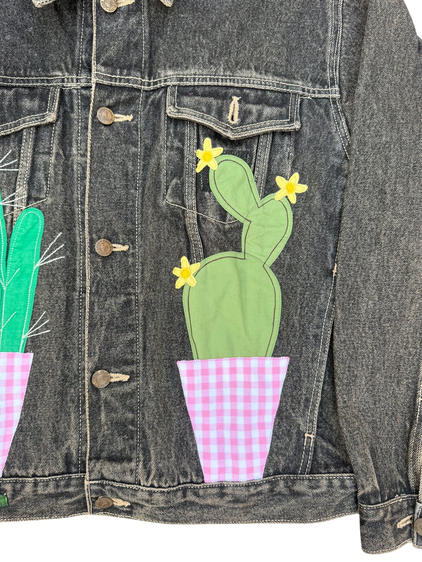 Upcycled Cactus Patch Denim Jacket