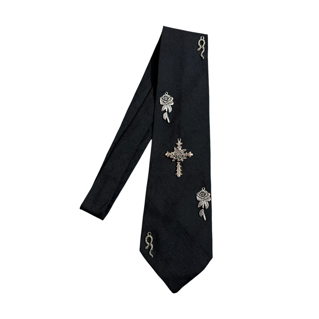 Silver Charms  Crosses  Handmade Vintage Silk Tie