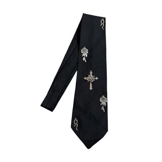 Silver Charms  Crosses  Handmade Vintage Silk Tie