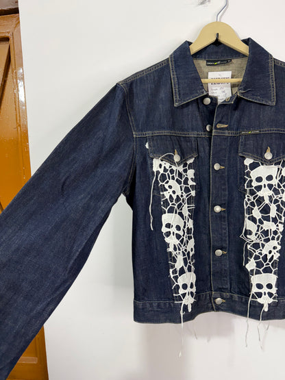 Customised cutwork skeleton patch denim Jacket