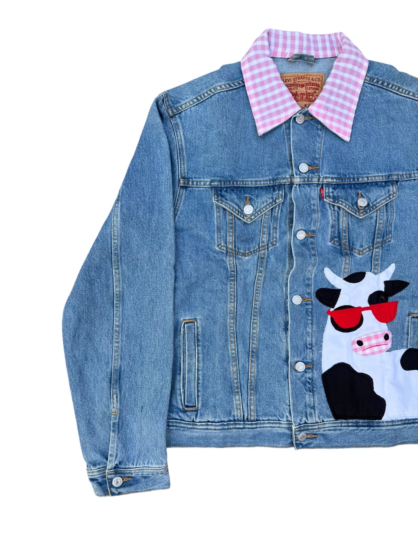 Upcycled Cow Patch Denim Jacket