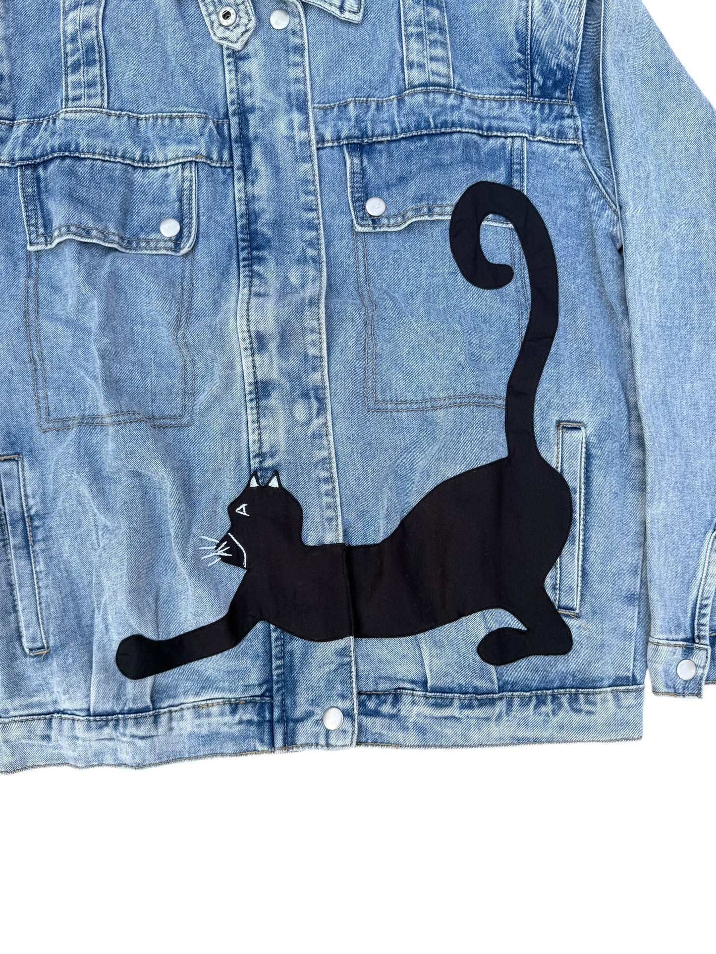 Upcycled Cat Patch Denim Jacket