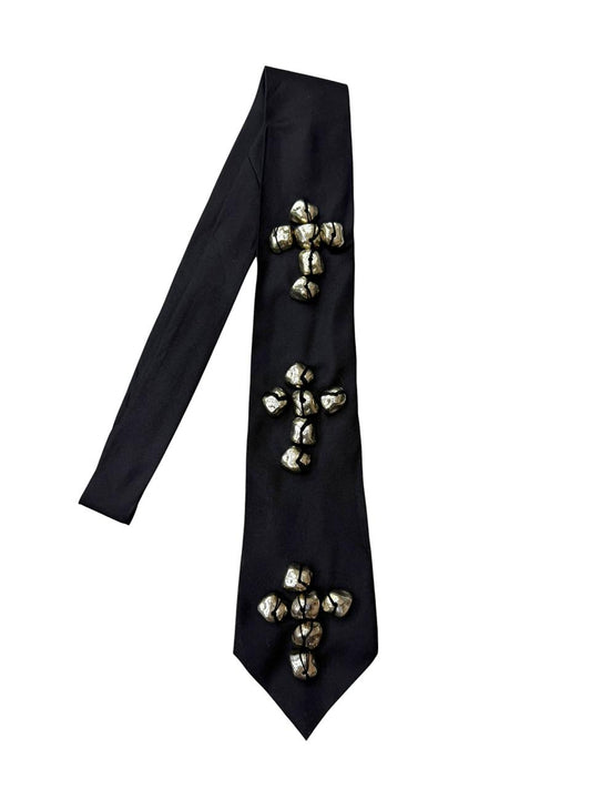 Silver Stone Cross  Handmade Vintage Silk Tie