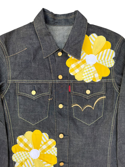 Upcycled Sunflower Patch Denim Jacket