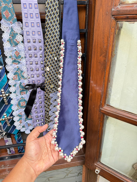 Pearl and Crystal Handmade Vintage Silk Tie