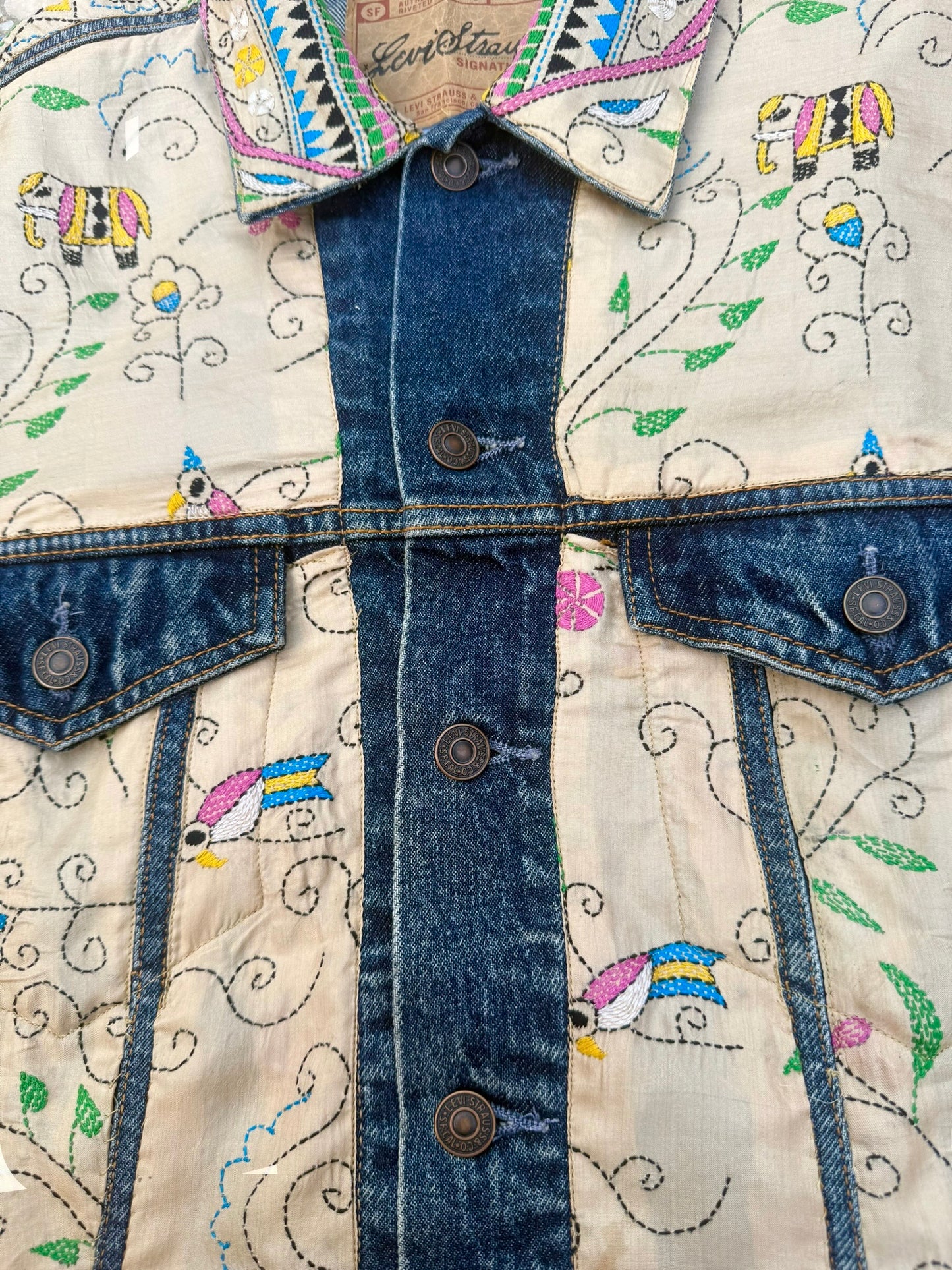 Upcycled Kantha Saree Denim Jacket